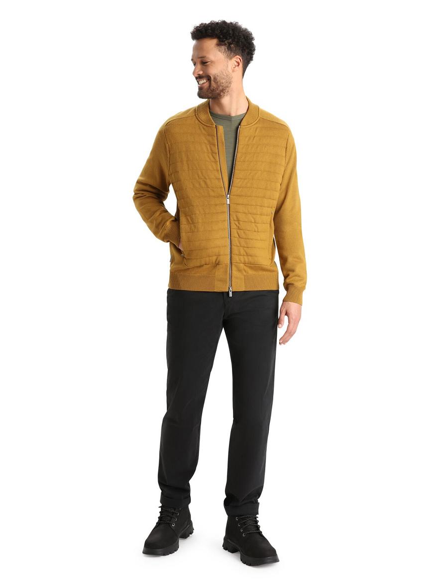 Icebreaker City Label ZoneKnit™ Merino Insulated Knit Bomber Férfi Kapucnis Pulóver Barna | HU 1264MQZA